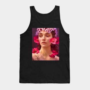 Sad Flower Girl - Portrait Young Woman Adorned with Flowers Tank Top